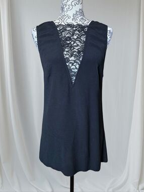 Reformation Tunic Tank Top Deep V-neck Lace Opening Black